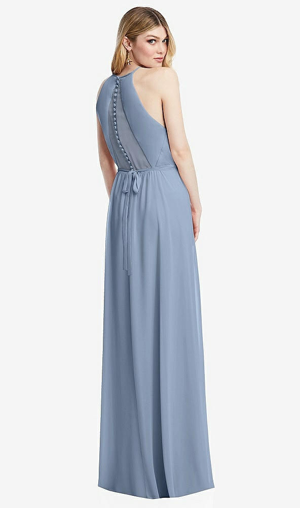 Back View - Cloudy Illusion Back Halter Maxi Dress with Covered Button Detail