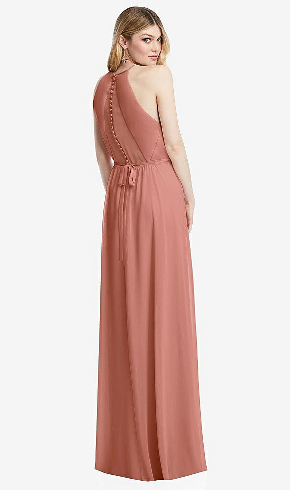 Back View - Desert Rose Illusion Back Halter Maxi Dress with Covered Button Detail
