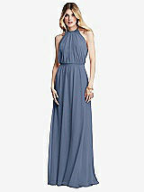 Front View Thumbnail - Larkspur Blue Illusion Back Halter Maxi Dress with Covered Button Detail
