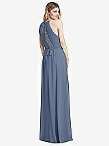 Rear View Thumbnail - Larkspur Blue Illusion Back Halter Maxi Dress with Covered Button Detail
