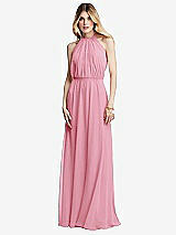Front View Thumbnail - Peony Pink Illusion Back Halter Maxi Dress with Covered Button Detail