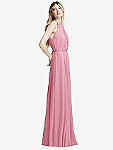 Side View Thumbnail - Peony Pink Illusion Back Halter Maxi Dress with Covered Button Detail