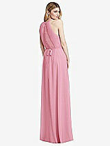 Rear View Thumbnail - Peony Pink Illusion Back Halter Maxi Dress with Covered Button Detail