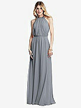 Front View Thumbnail - Platinum Illusion Back Halter Maxi Dress with Covered Button Detail