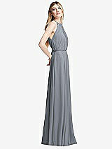 Side View Thumbnail - Platinum Illusion Back Halter Maxi Dress with Covered Button Detail