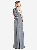 Rear View Thumbnail - Platinum Illusion Back Halter Maxi Dress with Covered Button Detail