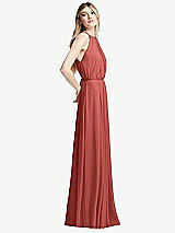 Side View Thumbnail - Coral Pink Illusion Back Halter Maxi Dress with Covered Button Detail