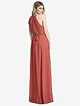Rear View Thumbnail - Coral Pink Illusion Back Halter Maxi Dress with Covered Button Detail