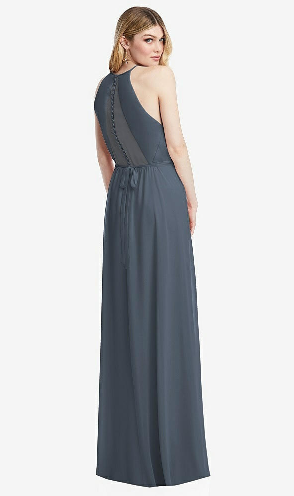 Back View - Silverstone Illusion Back Halter Maxi Dress with Covered Button Detail