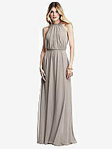 Front View Thumbnail - Taupe Illusion Back Halter Maxi Dress with Covered Button Detail