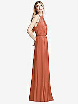 Side View Thumbnail - Terracotta Copper Illusion Back Halter Maxi Dress with Covered Button Detail