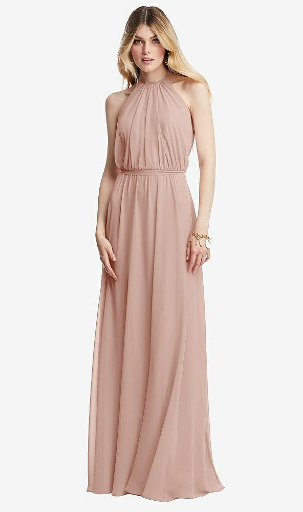Front View - Toasted Sugar Illusion Back Halter Maxi Dress with Covered Button Detail