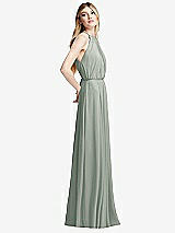 Side View Thumbnail - Willow Green Illusion Back Halter Maxi Dress with Covered Button Detail