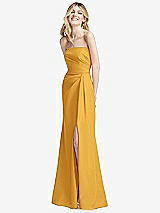 Alt View 2 Thumbnail - NYC Yellow Strapless Pleated Faux Wrap Trumpet Gown with Front Slit