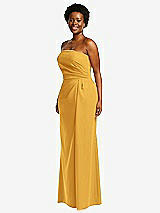 Side View Thumbnail - NYC Yellow Strapless Pleated Faux Wrap Trumpet Gown with Front Slit
