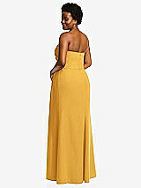 Rear View Thumbnail - NYC Yellow Strapless Pleated Faux Wrap Trumpet Gown with Front Slit