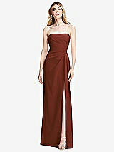 Alt View 1 Thumbnail - Auburn Moon Strapless Pleated Faux Wrap Trumpet Gown with Front Slit