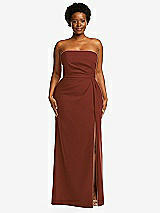 Front View Thumbnail - Auburn Moon Strapless Pleated Faux Wrap Trumpet Gown with Front Slit