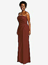 Side View Thumbnail - Auburn Moon Strapless Pleated Faux Wrap Trumpet Gown with Front Slit