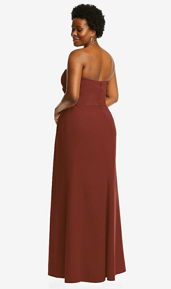Back View - Auburn Moon Strapless Pleated Faux Wrap Trumpet Gown with Front Slit