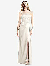 Alt View 1 Thumbnail - Ivory Strapless Pleated Faux Wrap Trumpet Gown with Front Slit