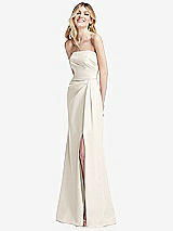 Alt View 2 Thumbnail - Ivory Strapless Pleated Faux Wrap Trumpet Gown with Front Slit