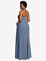 Rear View Thumbnail - Larkspur Blue Strapless Pleated Faux Wrap Trumpet Gown with Front Slit