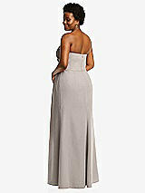 Rear View Thumbnail - Taupe Strapless Pleated Faux Wrap Trumpet Gown with Front Slit