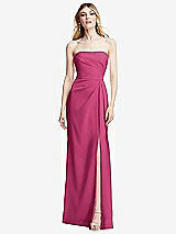 Alt View 1 Thumbnail - Tea Rose Strapless Pleated Faux Wrap Trumpet Gown with Front Slit