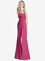 Alt View 2 Thumbnail - Tea Rose Strapless Pleated Faux Wrap Trumpet Gown with Front Slit