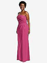 Side View Thumbnail - Tea Rose Strapless Pleated Faux Wrap Trumpet Gown with Front Slit