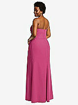Rear View Thumbnail - Tea Rose Strapless Pleated Faux Wrap Trumpet Gown with Front Slit