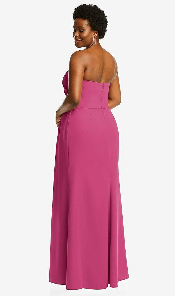 Back View - Tea Rose Strapless Pleated Faux Wrap Trumpet Gown with Front Slit