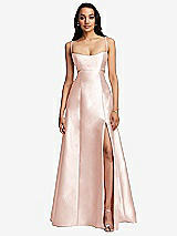 Front View Thumbnail - Blush Open Neckline Cutout Satin Twill A-Line Gown with Pockets