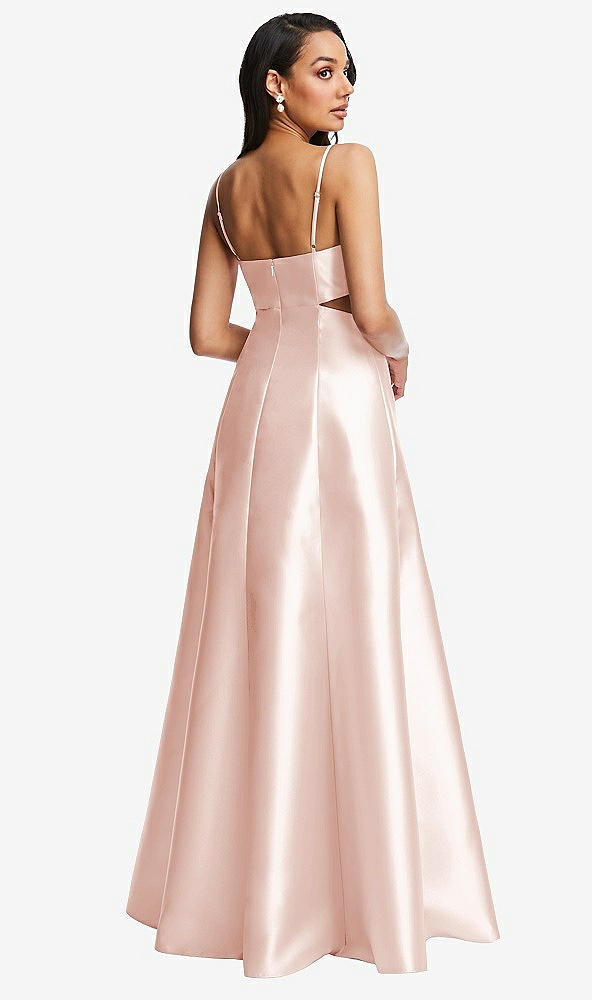 Back View - Blush Open Neckline Cutout Satin Twill A-Line Gown with Pockets