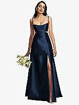 Alt View 1 Thumbnail - Midnight Navy Open Neckline Cutout Satin Twill A-Line Gown with Pockets