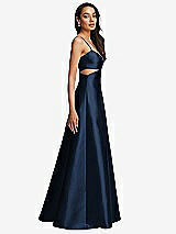 Side View Thumbnail - Midnight Navy Open Neckline Cutout Satin Twill A-Line Gown with Pockets