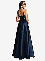 Rear View Thumbnail - Midnight Navy Open Neckline Cutout Satin Twill A-Line Gown with Pockets