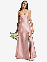 Alt View 1 Thumbnail - Rose - PANTONE Rose Quartz Open Neckline Cutout Satin Twill A-Line Gown with Pockets
