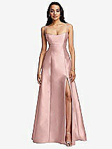 Front View Thumbnail - Rose - PANTONE Rose Quartz Open Neckline Cutout Satin Twill A-Line Gown with Pockets