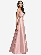 Side View Thumbnail - Rose - PANTONE Rose Quartz Open Neckline Cutout Satin Twill A-Line Gown with Pockets