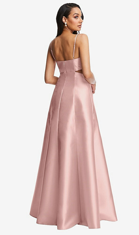 Back View - Rose - PANTONE Rose Quartz Open Neckline Cutout Satin Twill A-Line Gown with Pockets