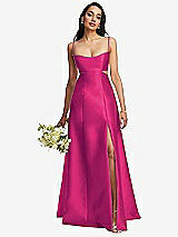 Alt View 1 Thumbnail - Think Pink Open Neckline Cutout Satin Twill A-Line Gown with Pockets