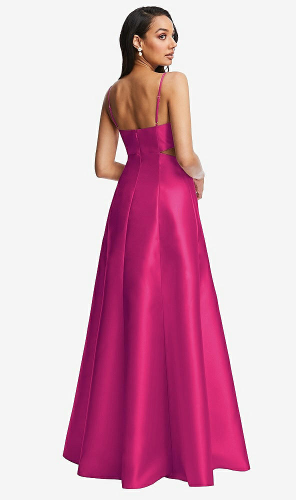 Back View - Think Pink Open Neckline Cutout Satin Twill A-Line Gown with Pockets