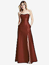 Rear View Thumbnail - Auburn Moon Strapless A-line Satin Gown with Modern Bow Detail
