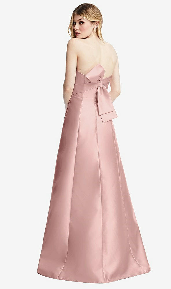 Front View - Rose - PANTONE Rose Quartz Strapless A-line Satin Gown with Modern Bow Detail