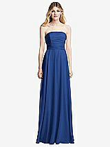 Front View Thumbnail - Classic Blue Shirred Bodice Strapless Chiffon Maxi Dress with Optional Straps