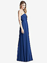 Side View Thumbnail - Classic Blue Shirred Bodice Strapless Chiffon Maxi Dress with Optional Straps