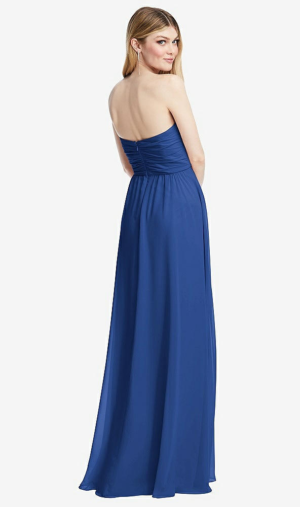 Back View - Classic Blue Shirred Bodice Strapless Chiffon Maxi Dress with Optional Straps