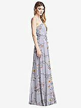 Side View Thumbnail - Butterfly Botanica Silver Dove Shirred Bodice Strapless Chiffon Maxi Dress with Optional Straps